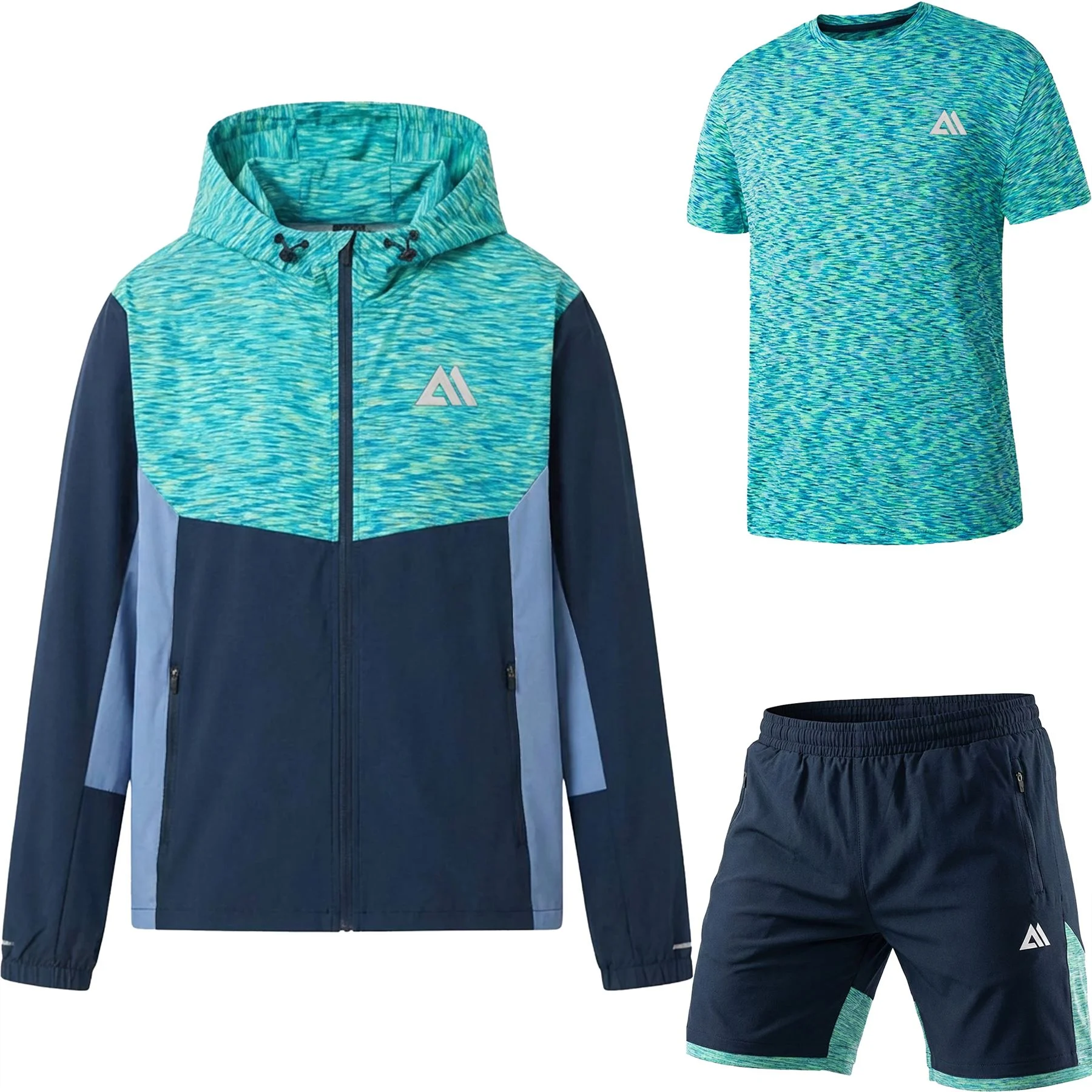 Mens 3 Piece Hooded Active Shorts Set