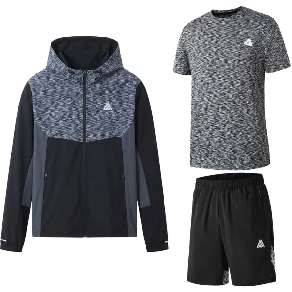 Mens 3 Piece Hooded Active Shorts Set