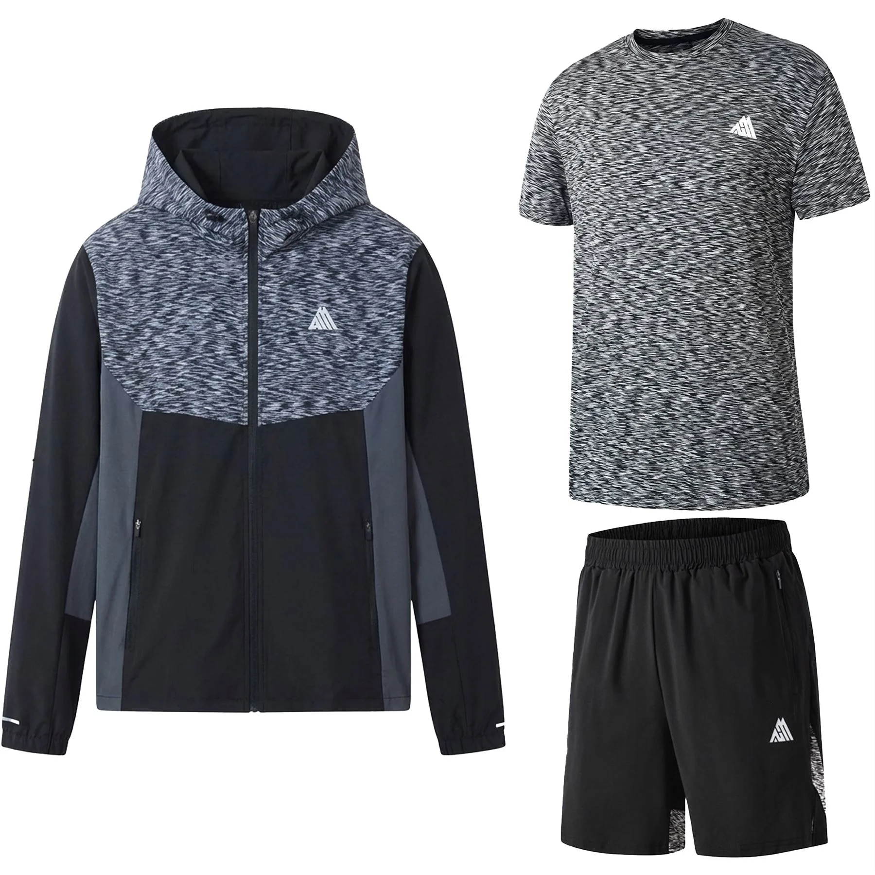 Mens 3 Piece Hooded Active Shorts Set