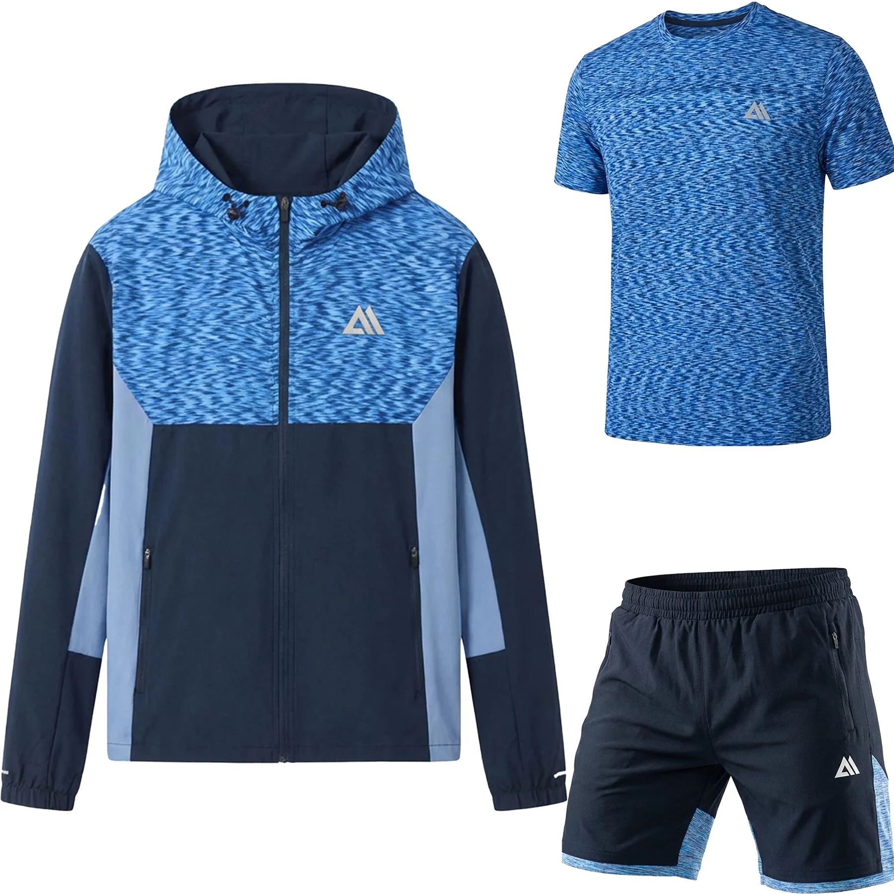 Mens 3 Piece Hooded Active Shorts Set