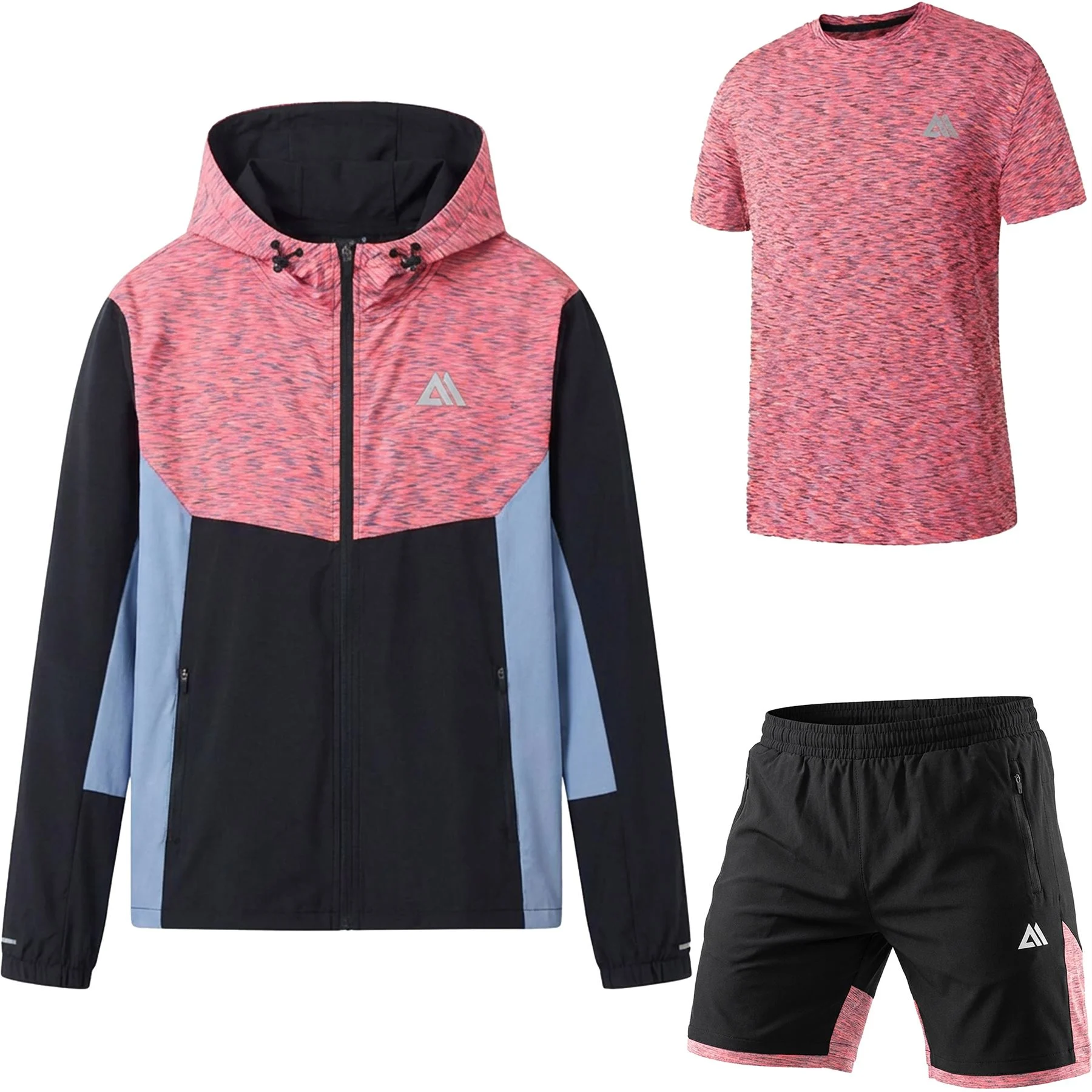 Mens 3 Piece Hooded Active Shorts Set