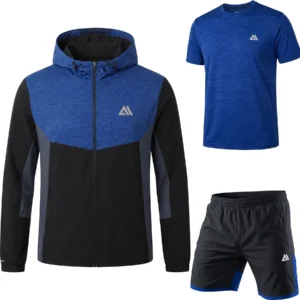 Mens 3 Piece Hooded Active Shorts Set