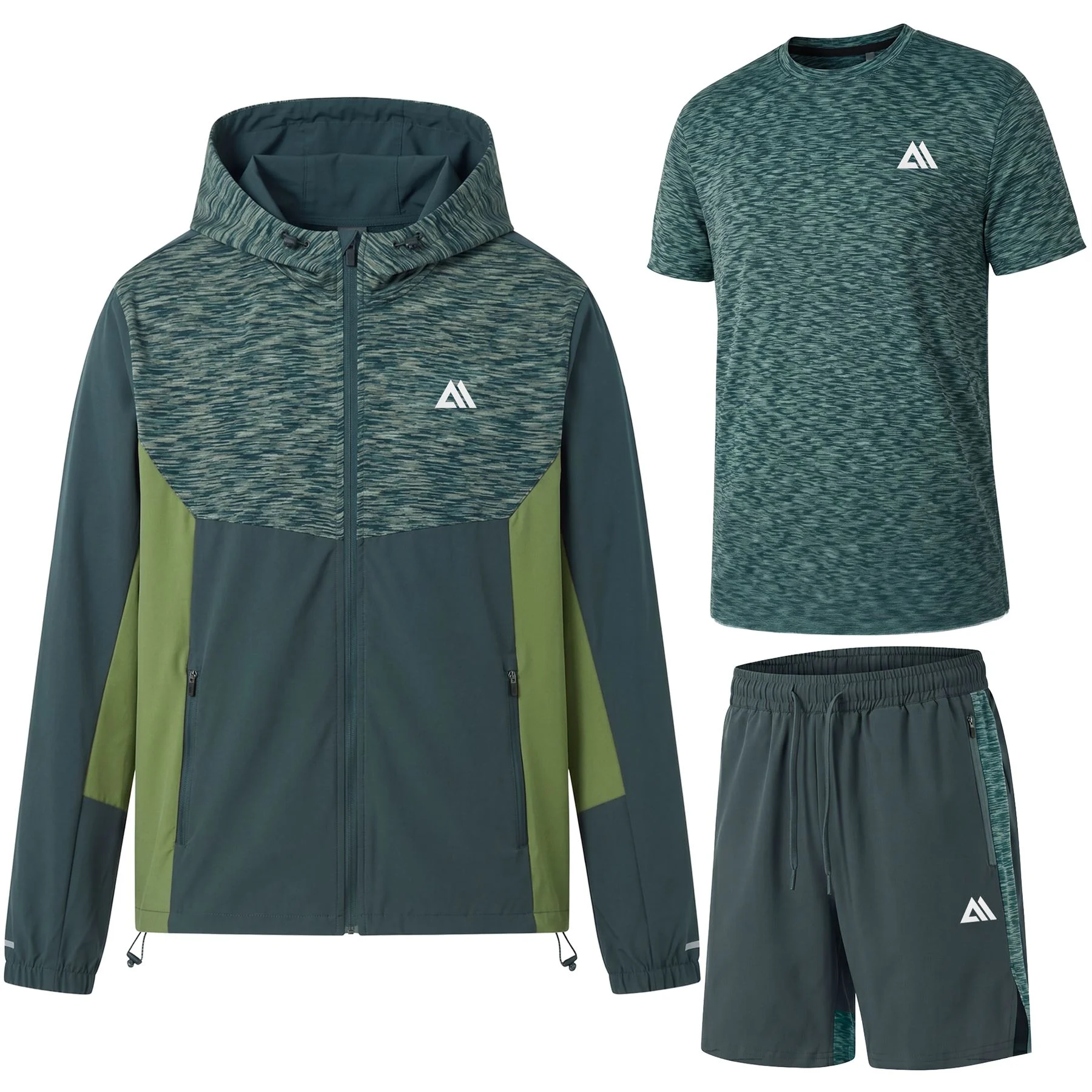 Mens 3 Piece Hooded Active Shorts Set