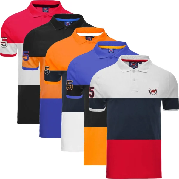Mens 5 Pack Big Stripe Polo Shirts