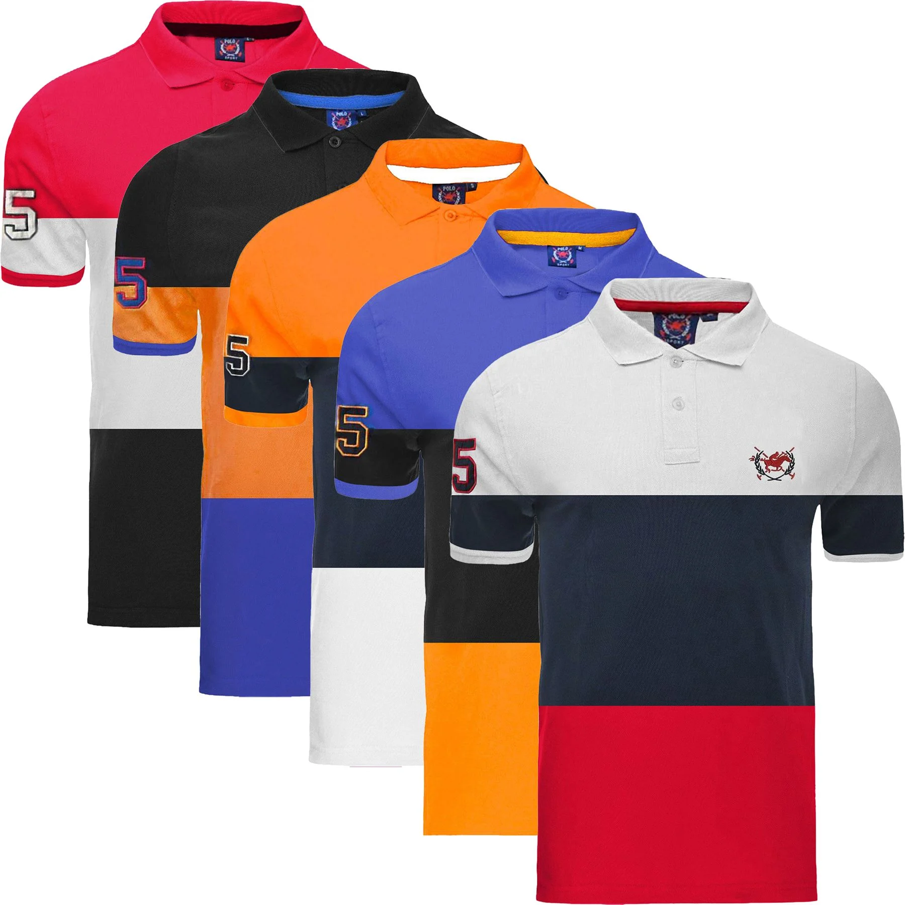 Mens 5 Pack Big Stripe Polo Shirts