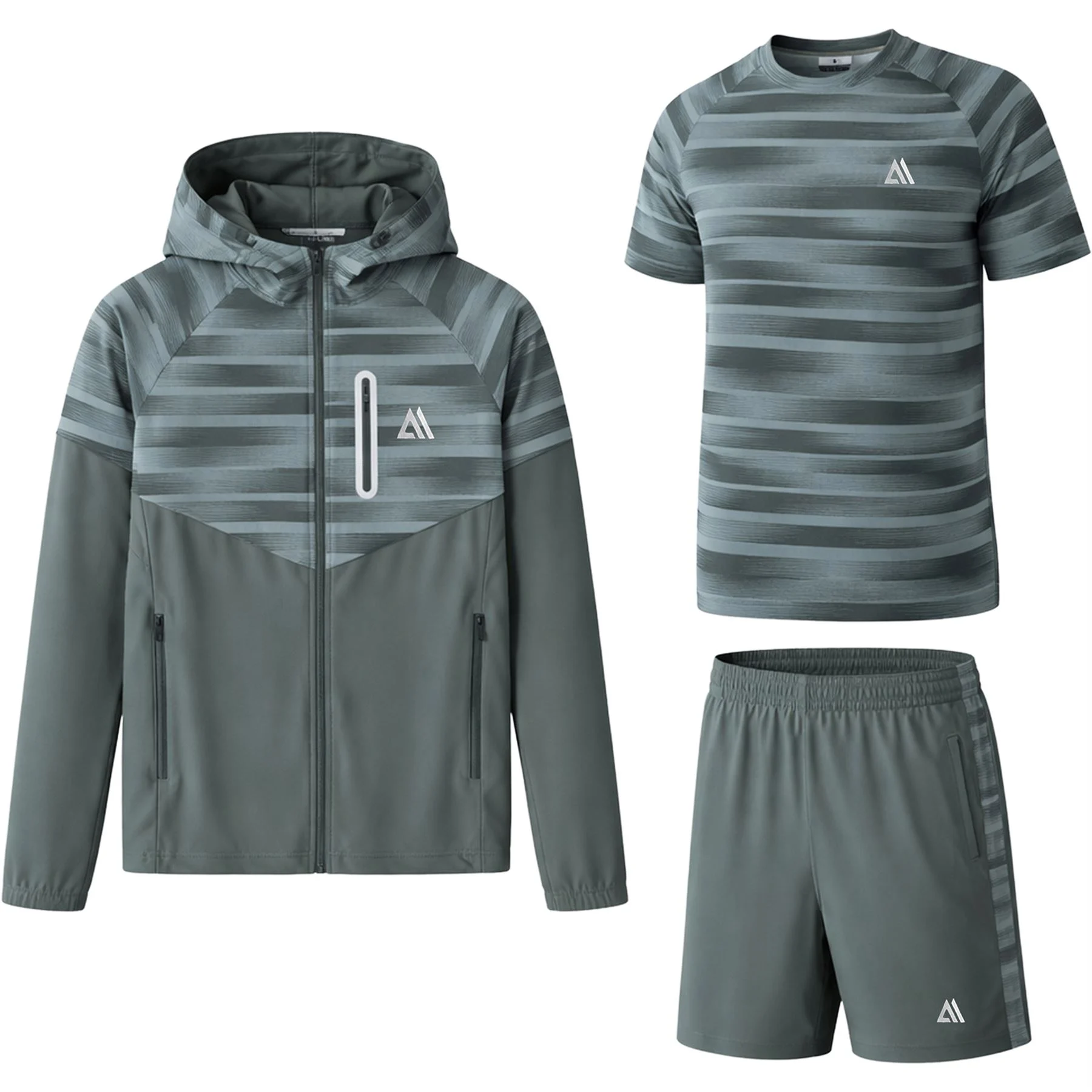 Mens 3 Piece Textured Sports Shorts Set
