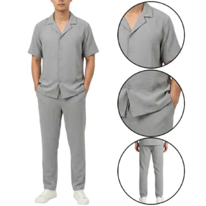 Mens Crinkle Shirt Trouser Co-ord Set