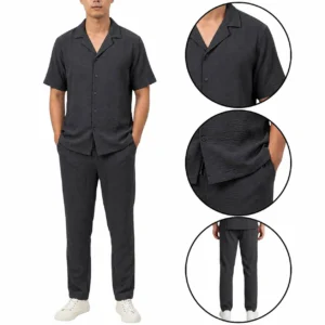 Mens Crinkle Shirt Trouser Co-ord Set