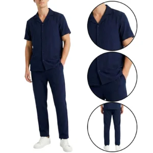 Mens Crinkle Shirt Trouser Co-ord Set
