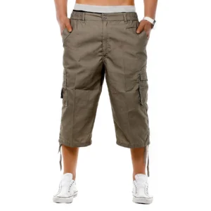 Mens Elastic Waist 3/4 Cargo Shorts