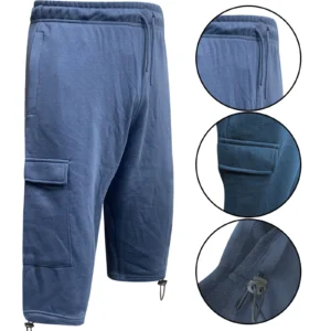 Mens Fleece 3/4 Long Cargo Shorts