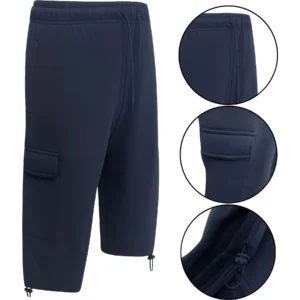 Mens Fleece 3/4 Long Cargo Shorts