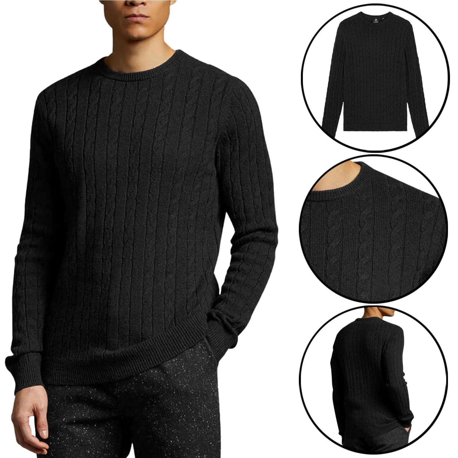 Mens Cable Knit Crew Neck Jumper