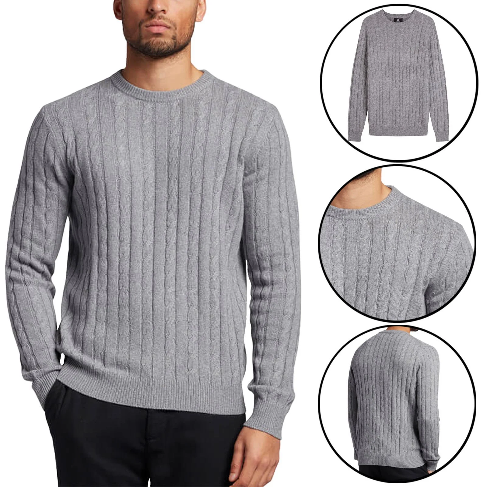 Mens Cable Knit Crew Neck Jumper
