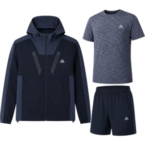 Mens Double Zip Hooded Active Shorts Set