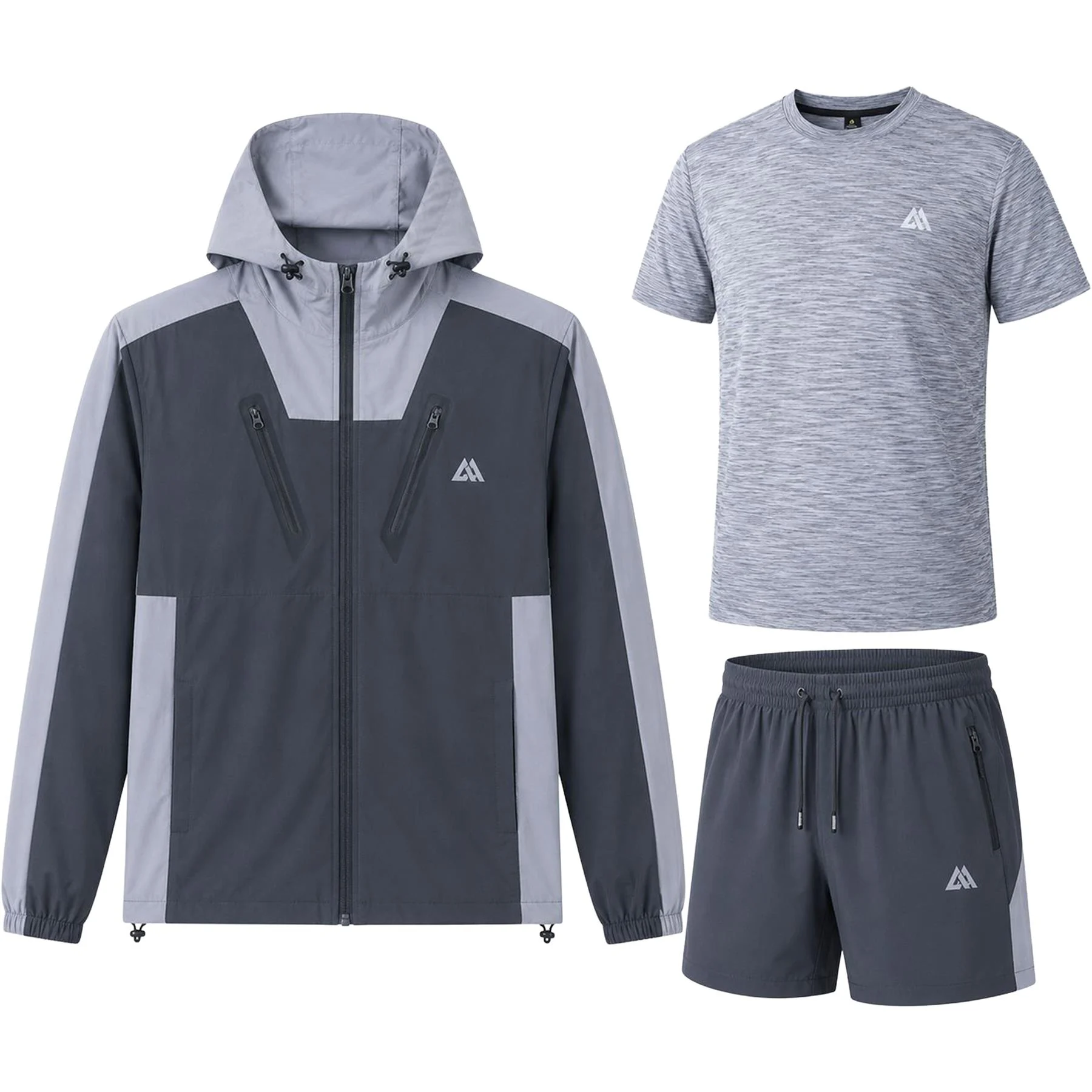 Mens Double Zip Hooded Active Shorts Set