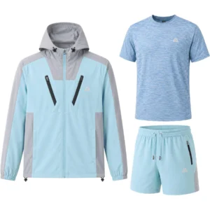 Mens Double Zip Hooded Active Shorts Set