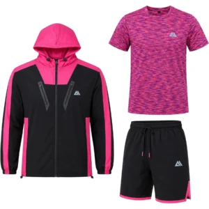 Mens Double Zip Hooded Active Shorts Set