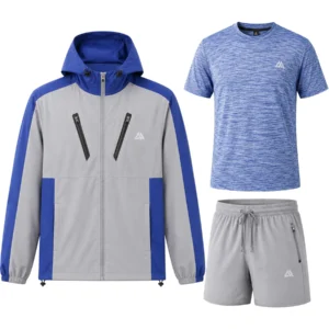 Mens Double Zip Hooded Active Shorts Set