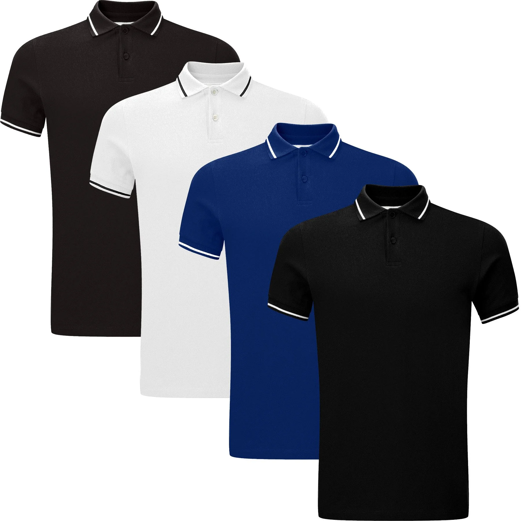 Mens 4 Pack Contrast Tipped Polo Shirts