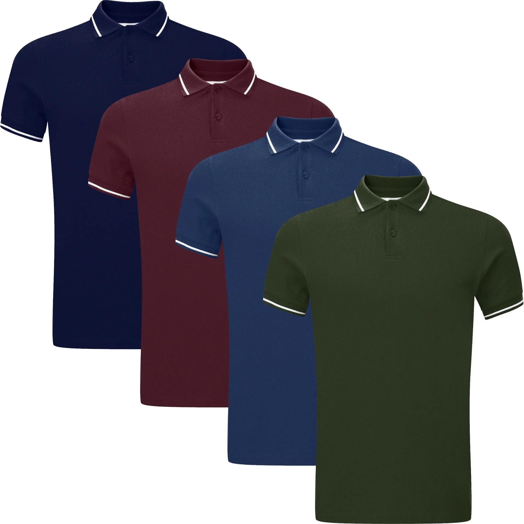 Mens 4 Pack Contrast Tipped Polo Shirts