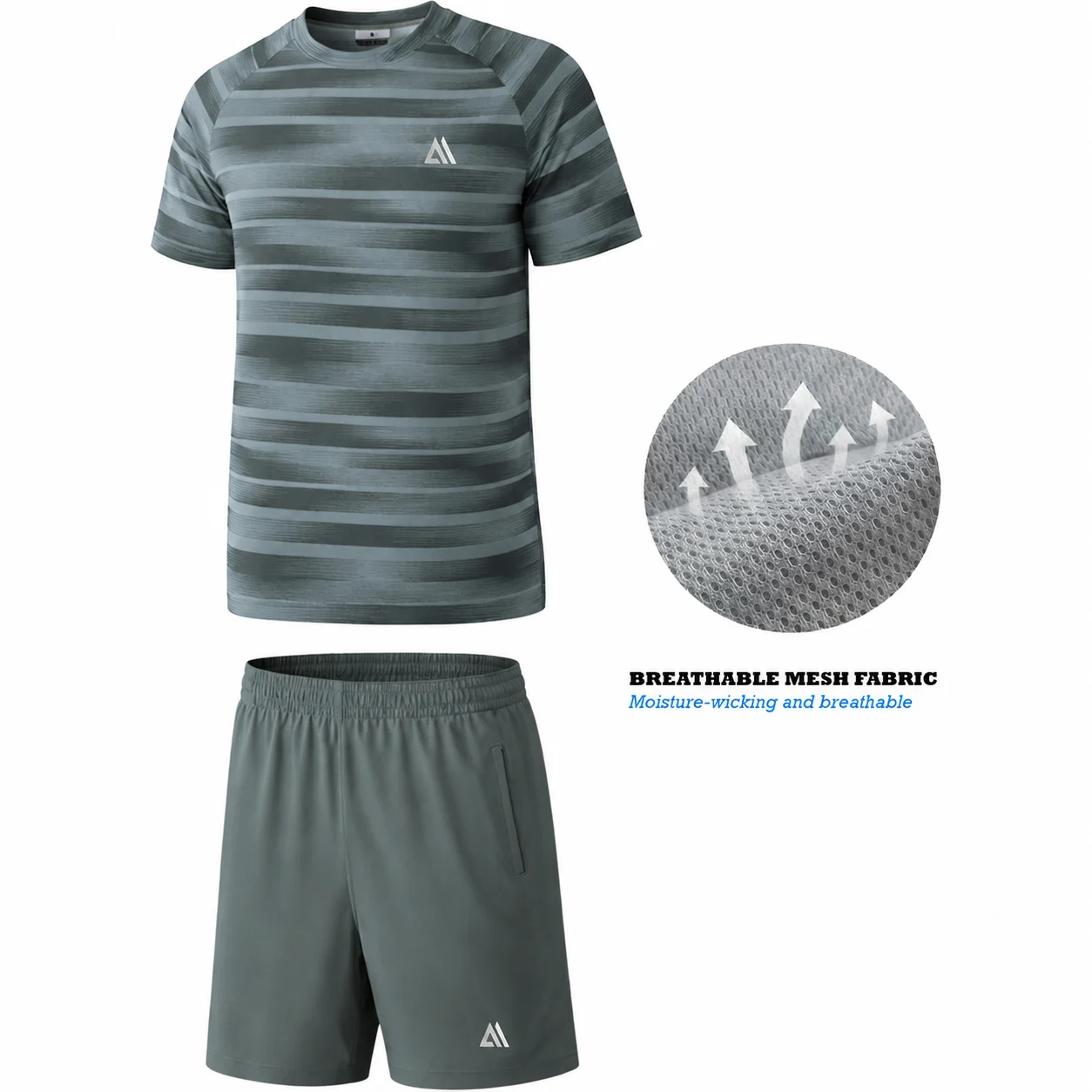 Mens Textured Active T Shirt Shorts Set