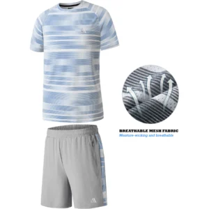 Mens Textured Active T Shirt Shorts Set