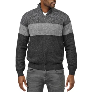 Mens Stripe Fleece Lined Knitted Zip Up