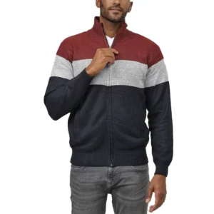 Mens Stripe Fleece Lined Knitted Zip Up