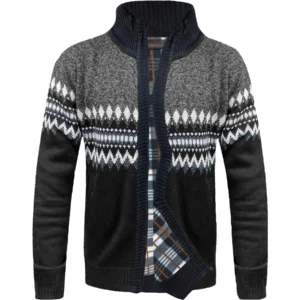 Mens Aztec Fleece Lined Knitted Zip Up