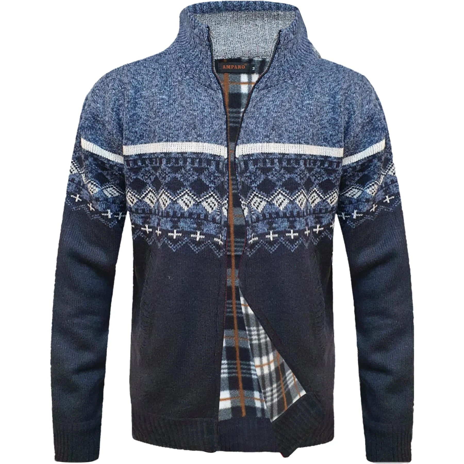 Mens Aztec Fleece Lined Knitted Zip Up