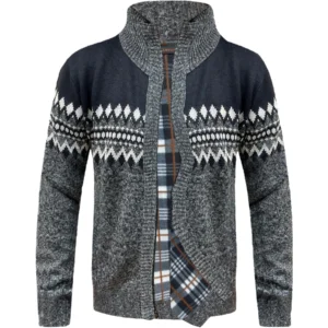 Mens Aztec Fleece Lined Knitted Zip Up