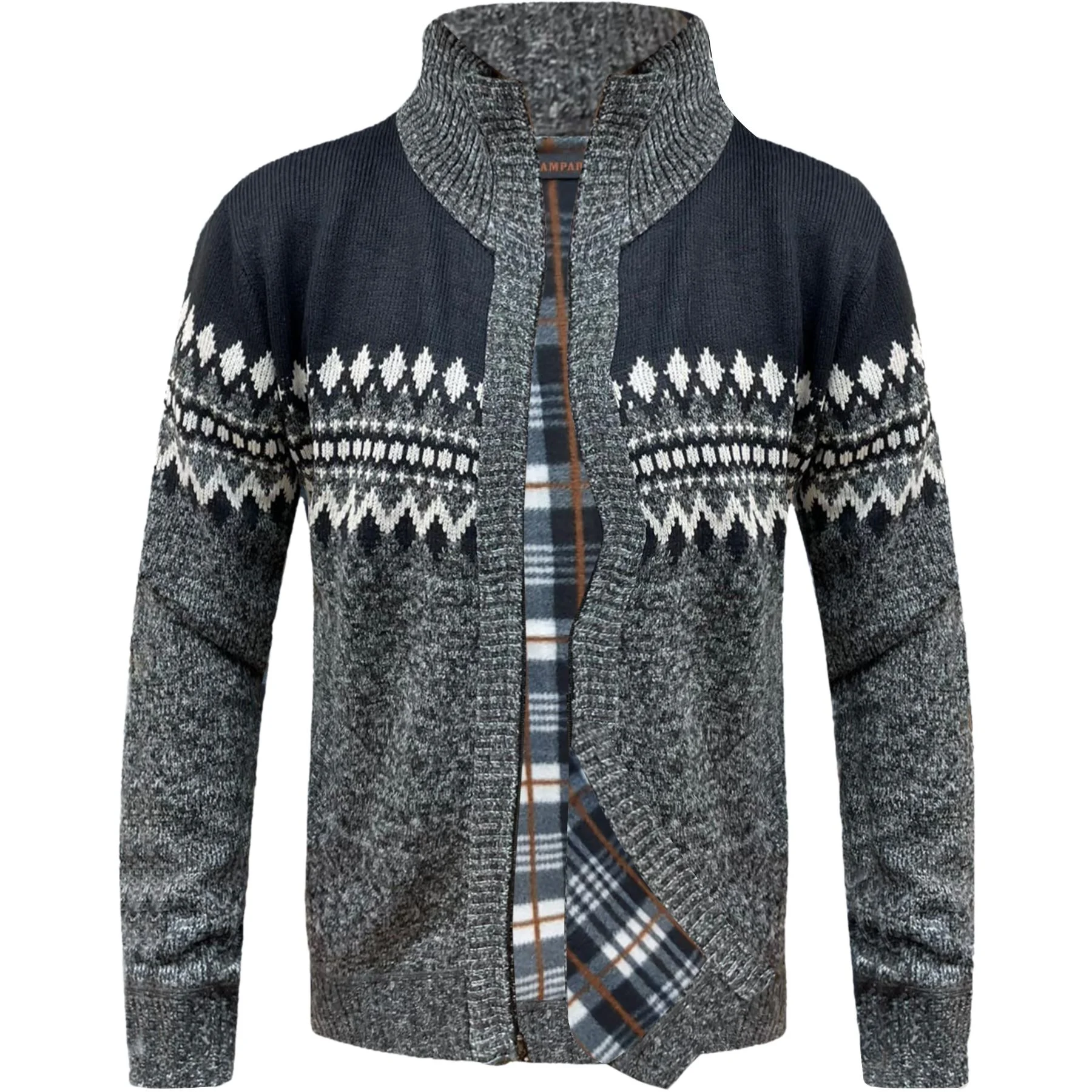 Mens Aztec Fleece Lined Knitted Zip Up