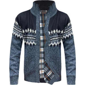 Mens Aztec Fleece Lined Knitted Zip Up