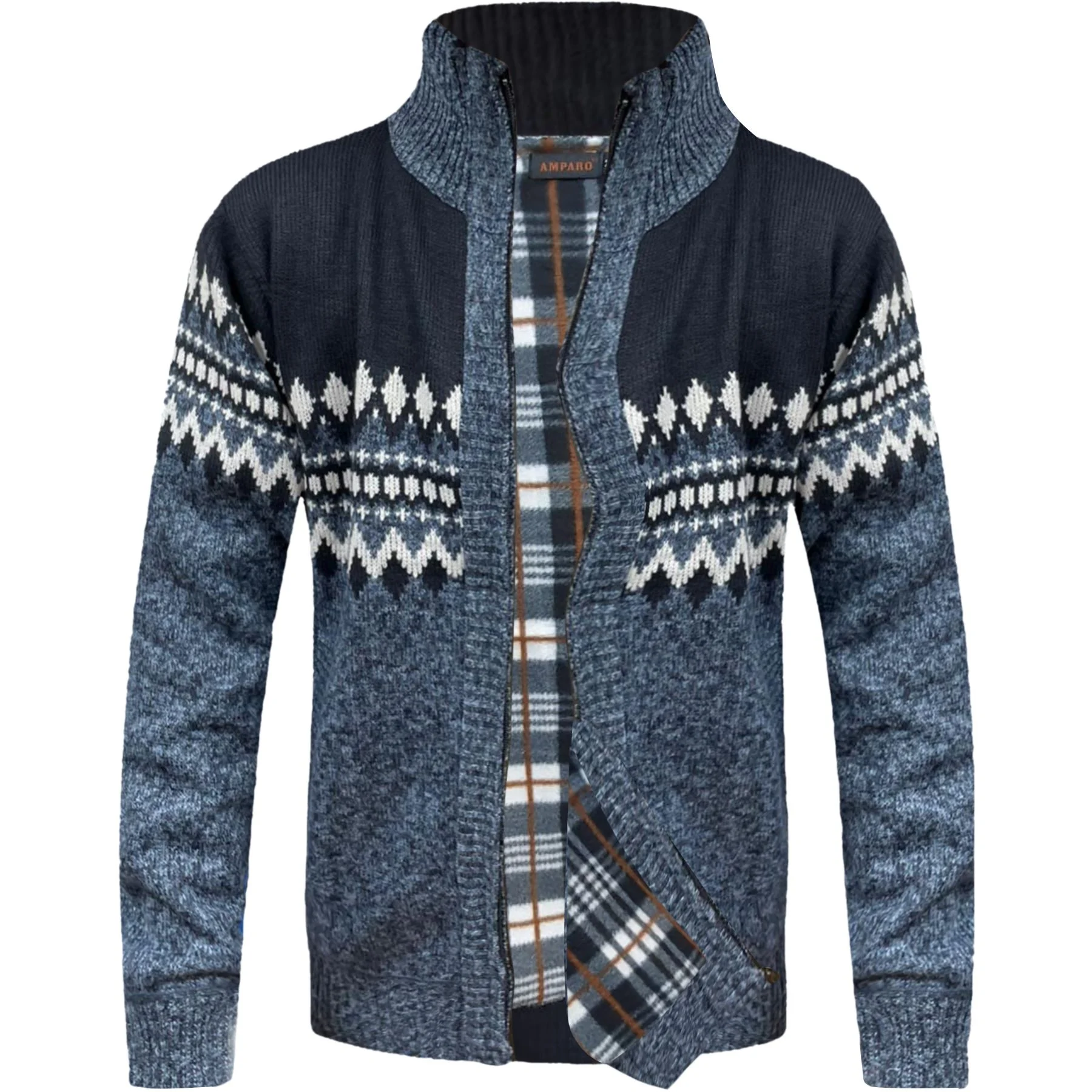 Mens Aztec Fleece Lined Knitted Zip Up