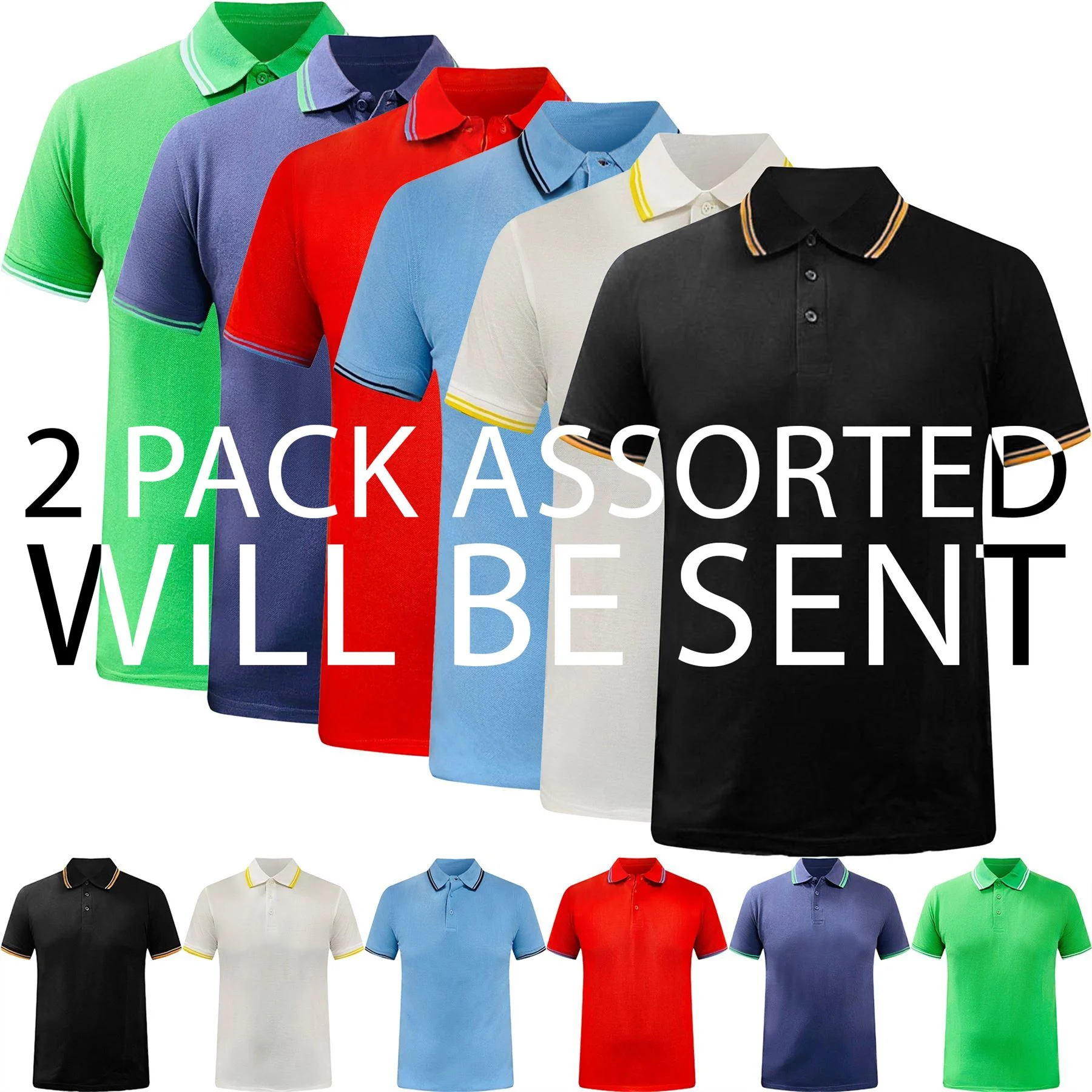 Mens 2 Pack Contrast Tipped Polo Shirts
