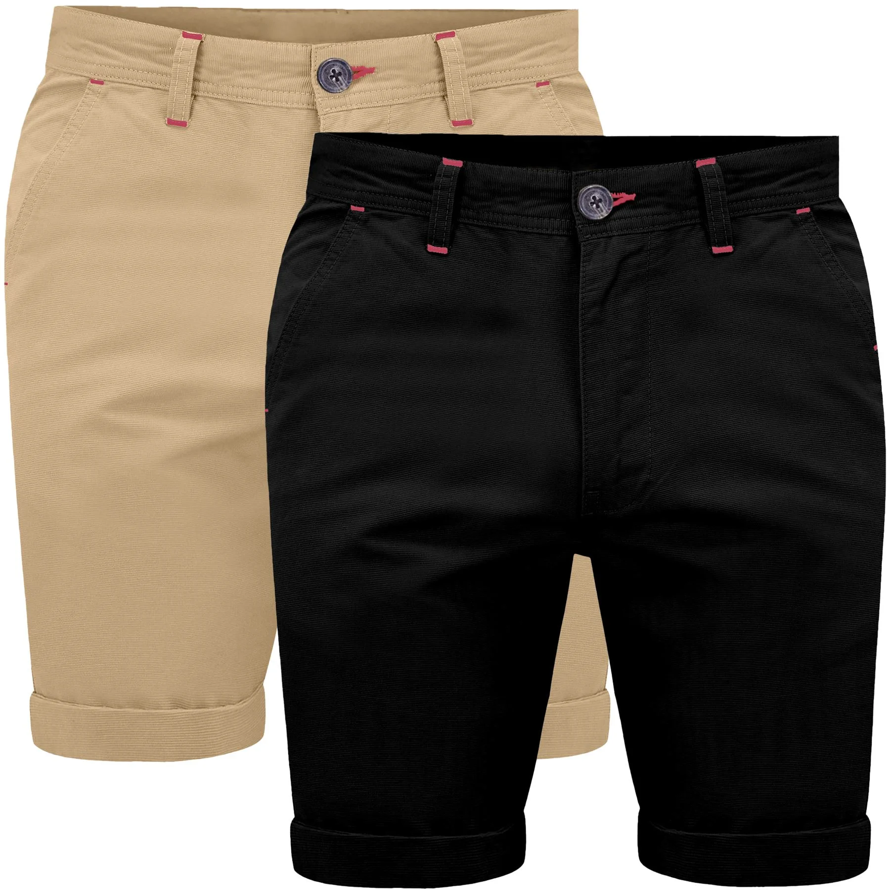 Mens 2 Pack Stretch Cargo Chino Shorts