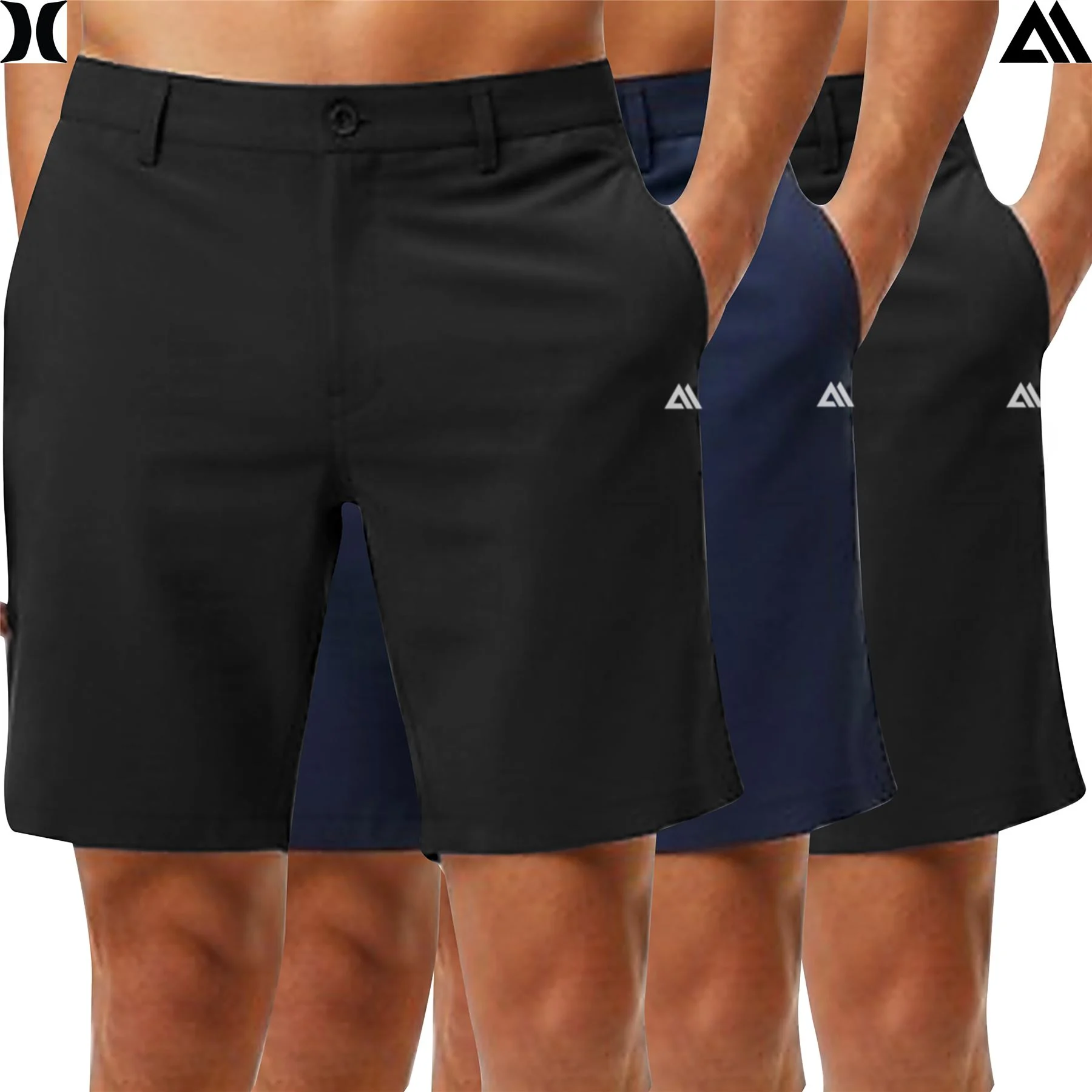 Mens 3 Pack Hurley Chino Shorts Black