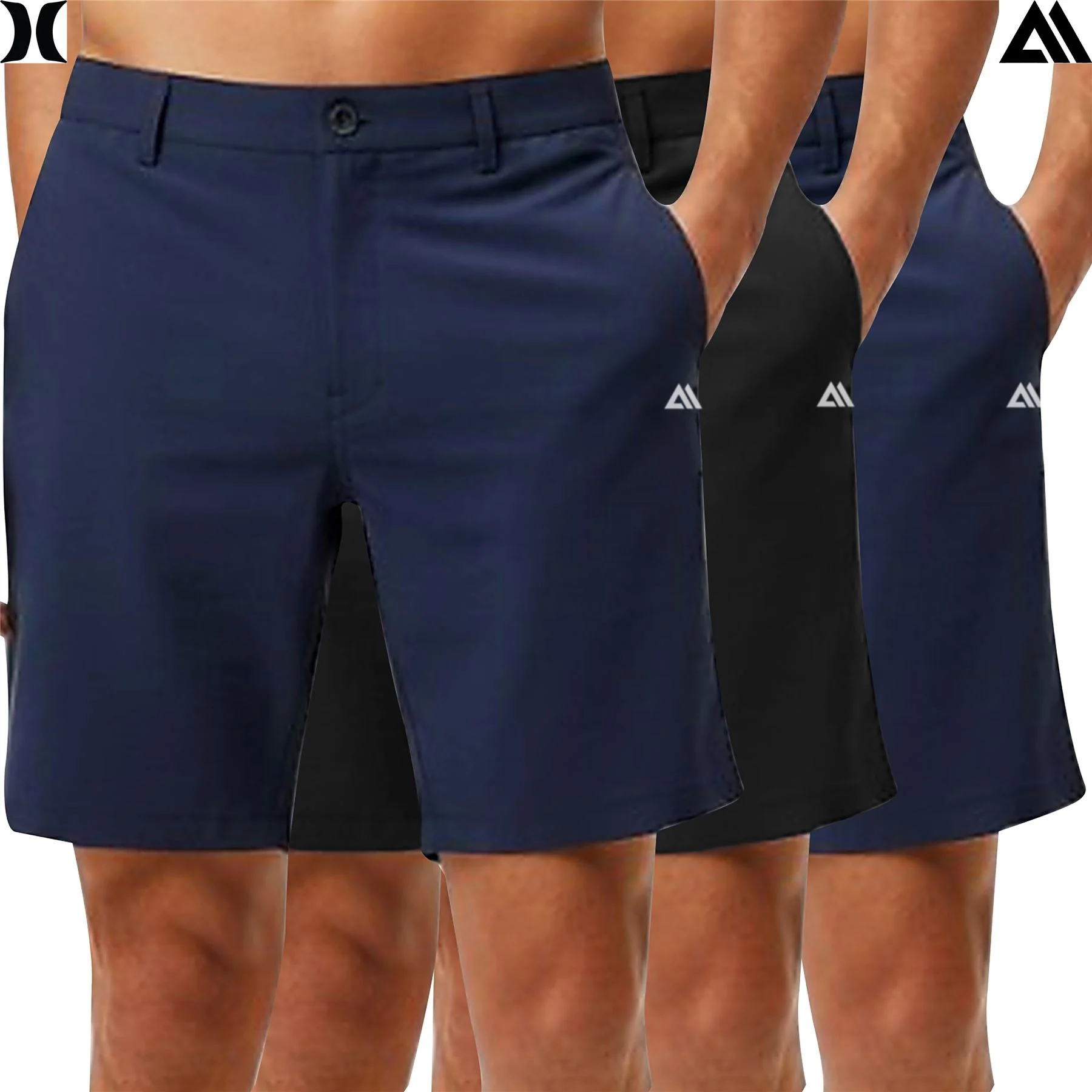 Mens 3 Pack Hurley Chino Shorts Black