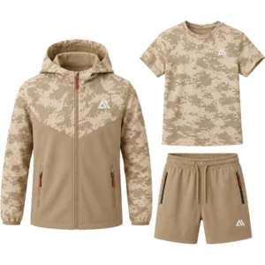 Boys 3 Piece Jabal Camo Stretch Tracksuit