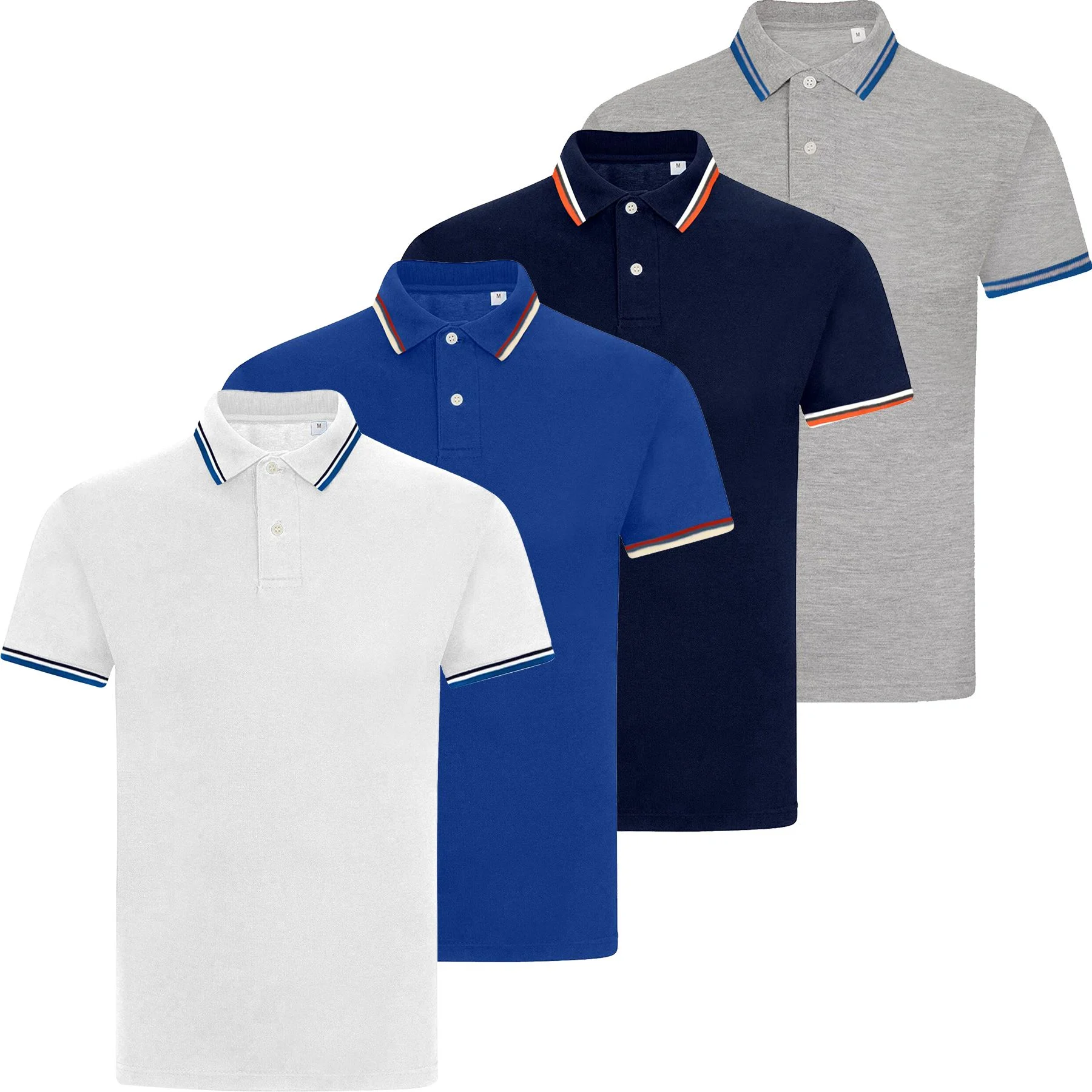 Mens 4 Pack Contrast Tipped Polo Shirts