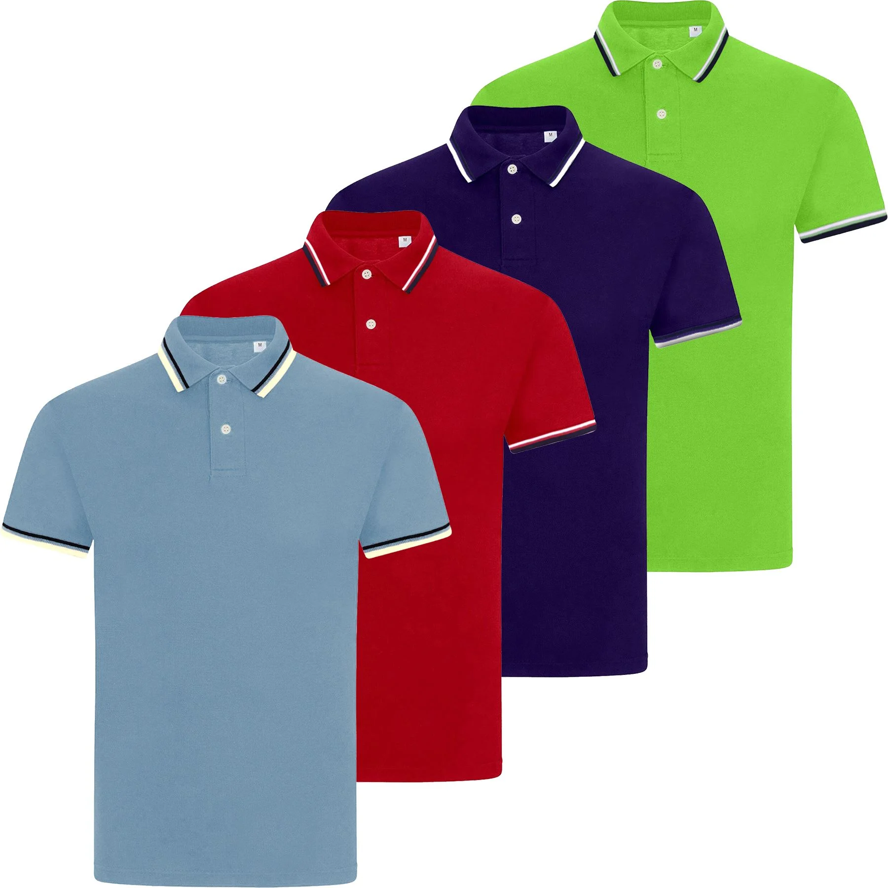 Mens 4 Pack Contrast Tipped Polo Shirts