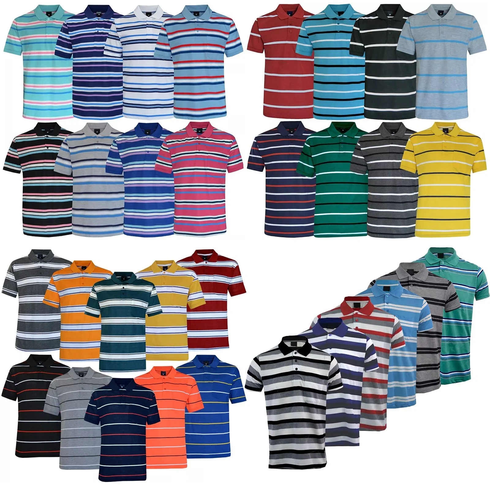 Mens 6 Pack Contrast Tipped Polo Shirts