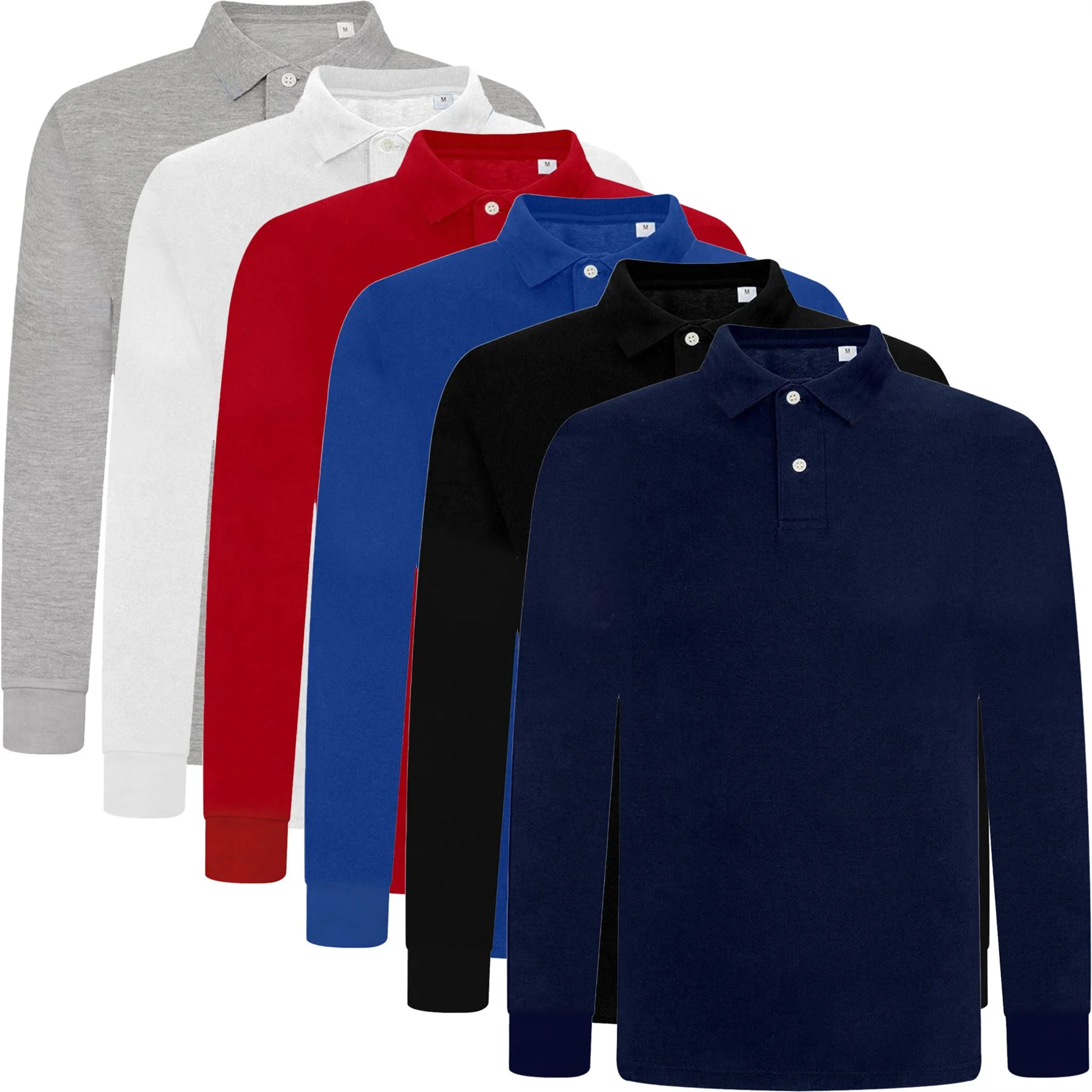 Mens 6 Pack Long Sleeve Polo Shirts