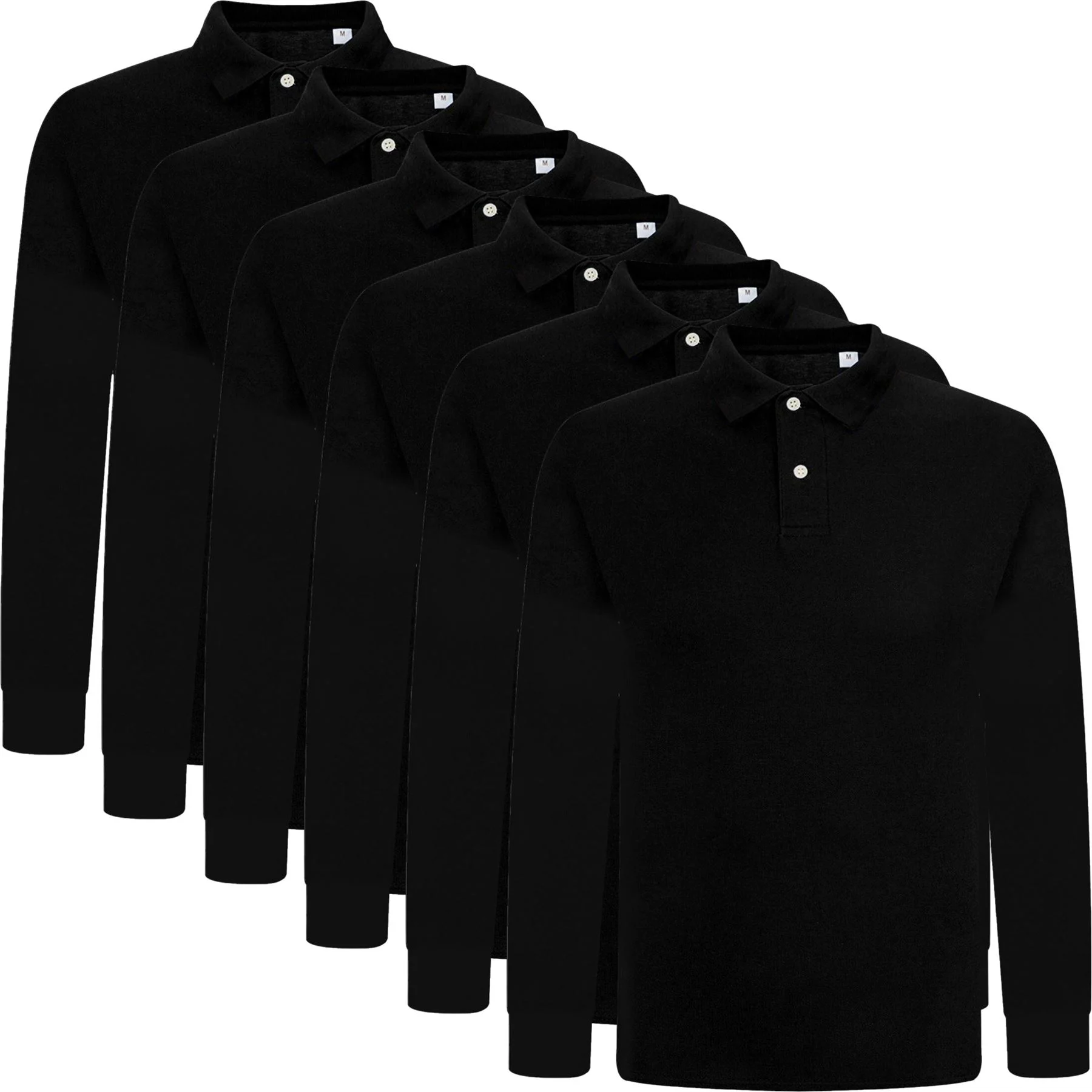 Mens 6 Pack Long Sleeve Polo Shirts