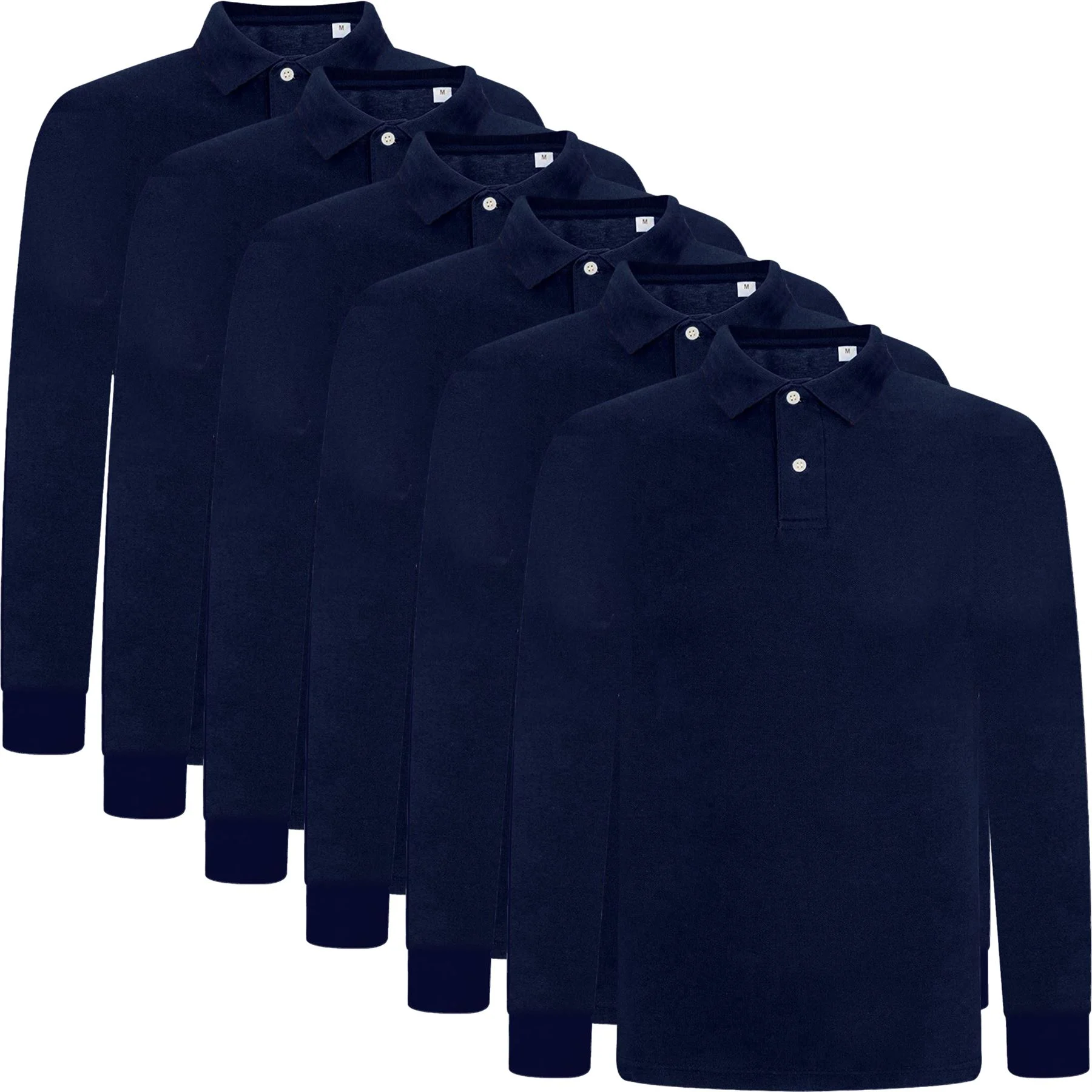 Mens 6 Pack Long Sleeve Polo Shirts