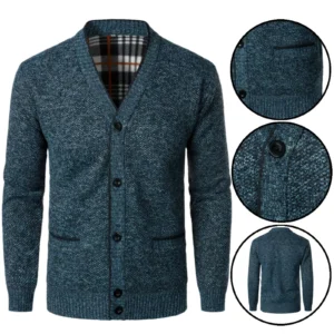 Mens Fleece Lined Knitted Button Up V