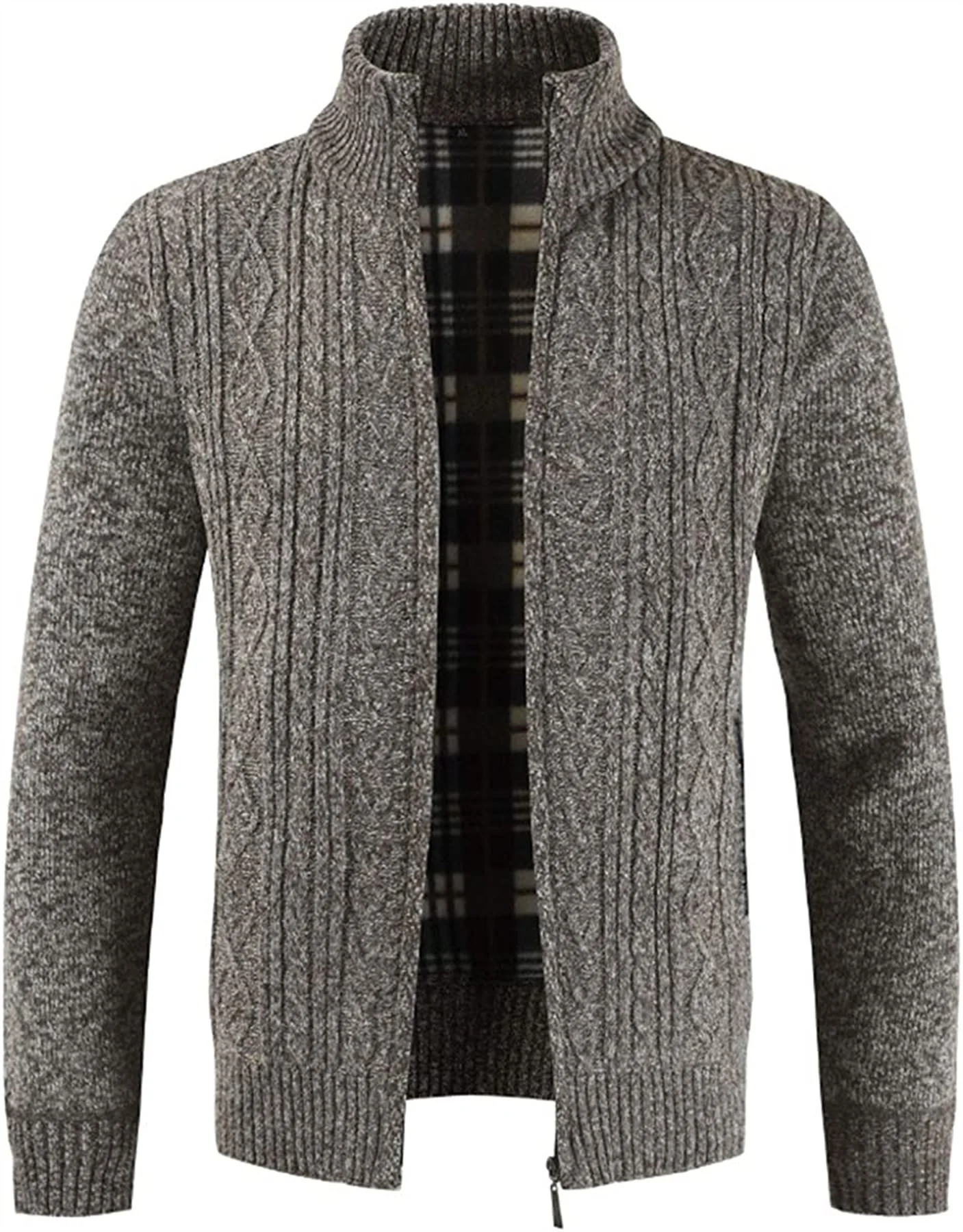 Mens Cable Fleece Lined Knitted Cardigan