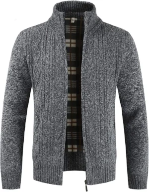 Mens Cable Fleece Lined Knitted Cardigan