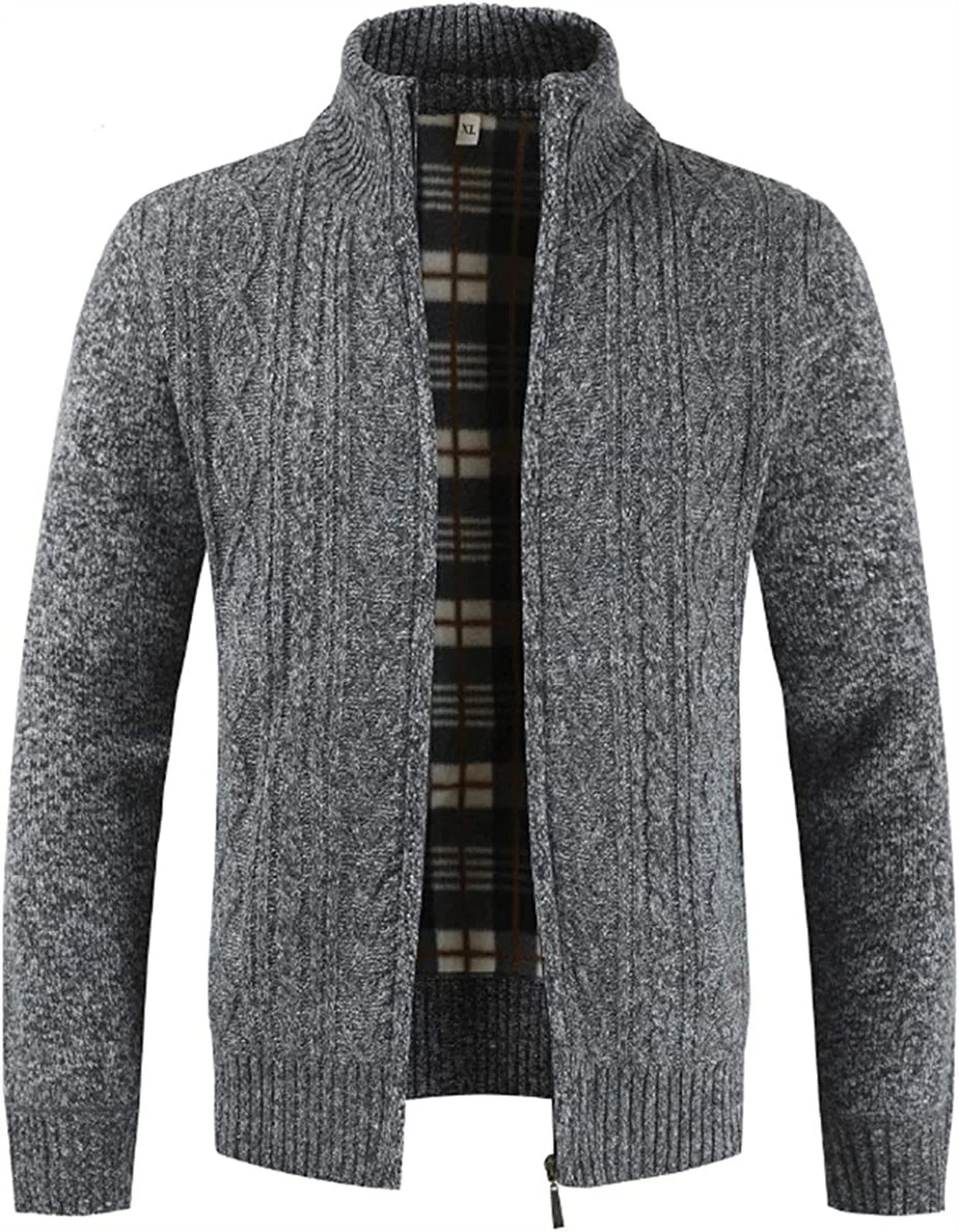 Mens Cable Fleece Lined Knitted Cardigan